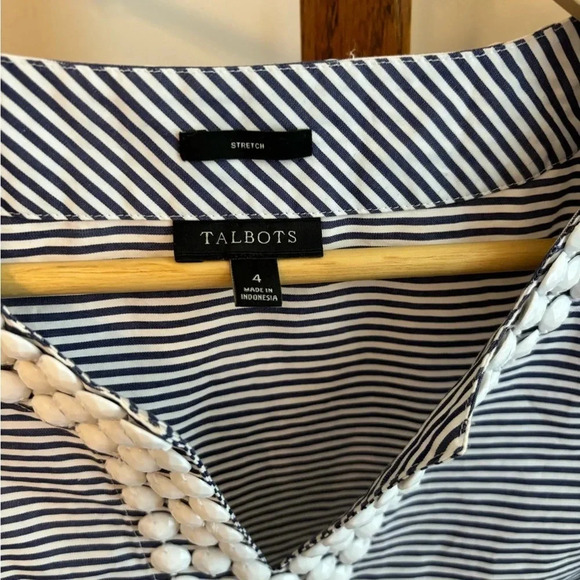 Talbots size 4 Striped Beaded Neck Cotton Blouse - Picture 3 of 6